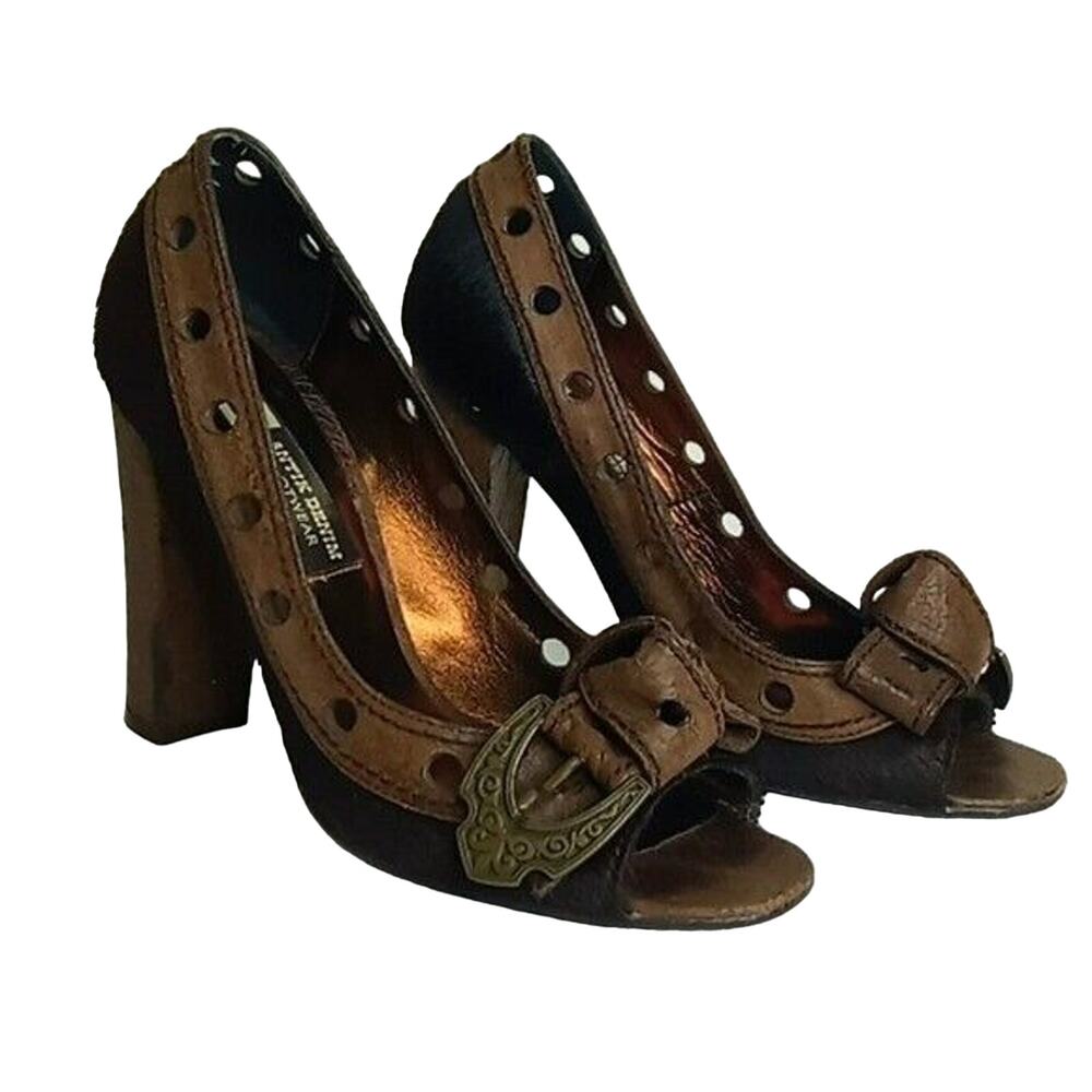 Antik Denim Distressed Brown Calf Hair Heels - 7.5
